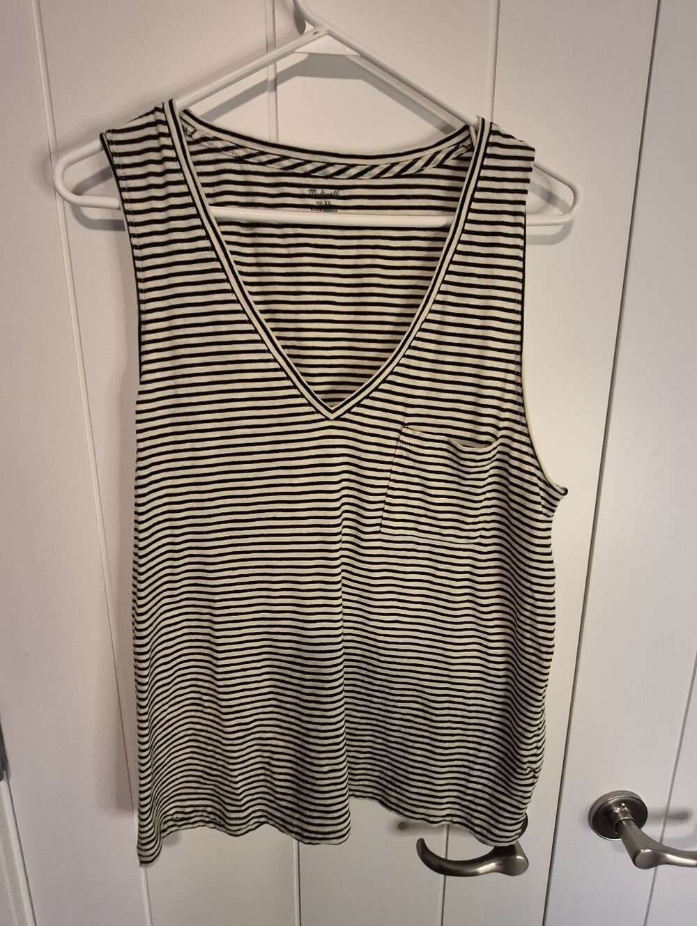 Madewell Whisper Cotton Striped V-Neck Pocket Tank XL